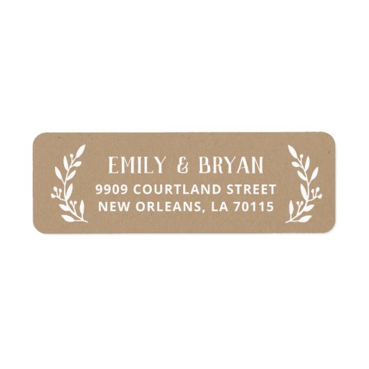 Rustieke tak Faux Kraft bruiloft retouradres Etiket (Voorkant)