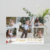 Rustieke tak | Gelukkig feest foto collage Folie Feestdagenkaart (Staand Voorkant)