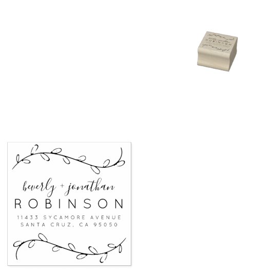 Rustieke takken & Elegant Script Retouradres Rubberstempel (Gestempeld)
