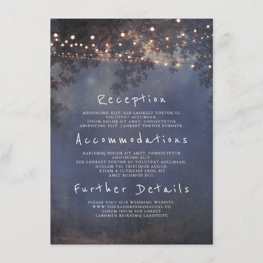 Rustieke takken en lichten bruiloft details invoeg informatiekaartje (Voorkant)