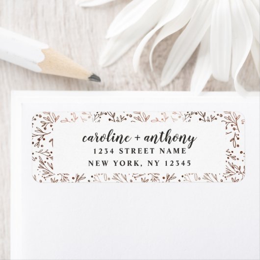 Rustieke takken koper bruiloft retour adres etiket (Insitu)