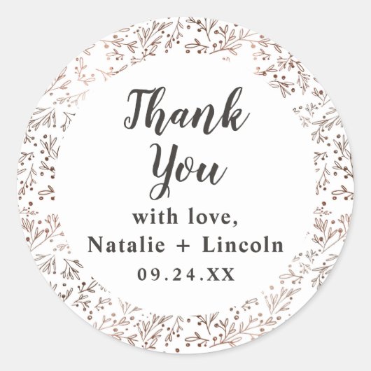 Rustieke takken koperen Folie bruiloft dank u Ronde Sticker (Voorkant)