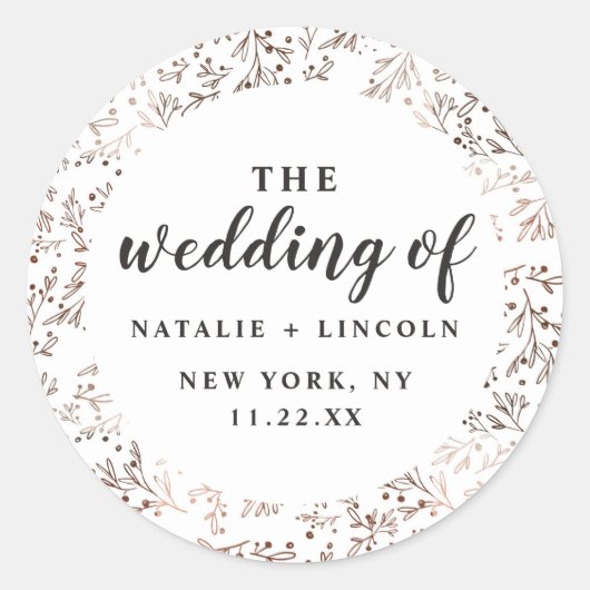 Rustieke takken koperen Folie herfst herfst bruilo Ronde Sticker (Voorkant)