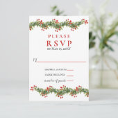Rustieke takken van hulst winter kerst bruiloft RSVP kaartje (Staand voorkant)