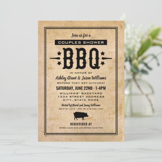 Rustieke Tan BBQ Bruiloft Koppels Douche Kaart (Staand voorkant)