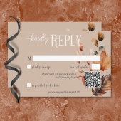 Rustieke Tan Cream & Bruine Herfst Bloemen QR Code RSVP Kaartje