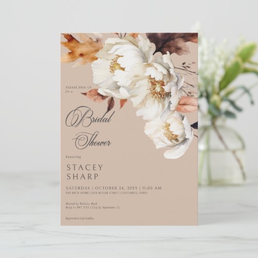 Rustieke Tan & Cream Herfst Bloemen & Bladeren Dou Kaart (Staand voorkant)