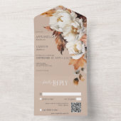 Rustieke Tan & Cream Herfst Bloemen & Bladeren QR All In One Uitnodiging (Binnen)