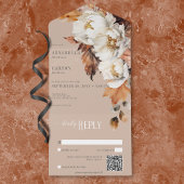 Rustieke Tan & Cream Herfst Bloemen & Bladeren QR All In One Uitnodiging