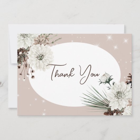 Rustieke Tan Pine Winter Sparkle Bruiloft Bedankkaart (Voorkant)