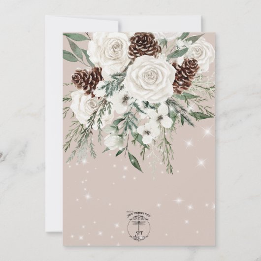 Rustieke Tan Pine Winter Sparkle Bruiloft Kaart (Achterkant)