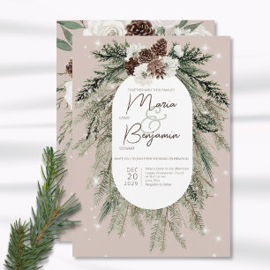 Rustieke Tan Pine Winter Sparkle Bruiloft Kaart