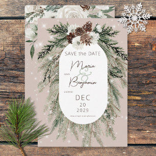 Rustieke Tan Pine Winter Sparkle Bruiloft Save The Date