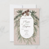 Rustieke Tan Pine Winter Sparkle Bruiloft Save The Date (Voorkant)