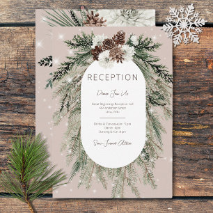 Rustieke Tan Pine Winter Sparkle receptie Informatiekaartje