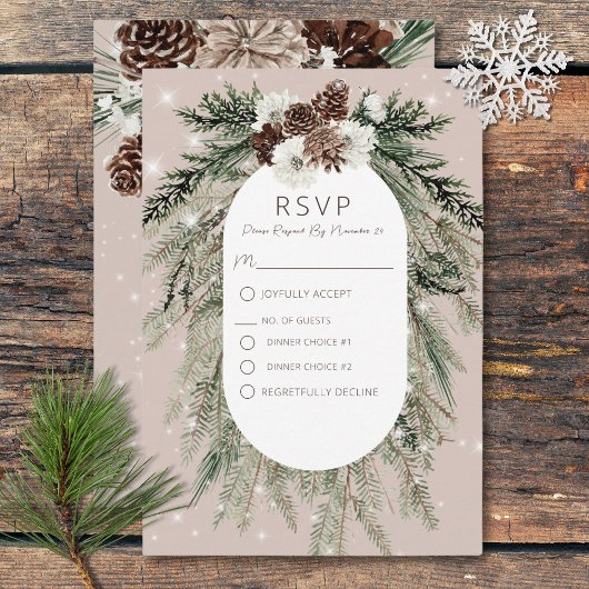 Rustieke Tan Pine Winter Sparkle Twee Diner RSVP Kaartje