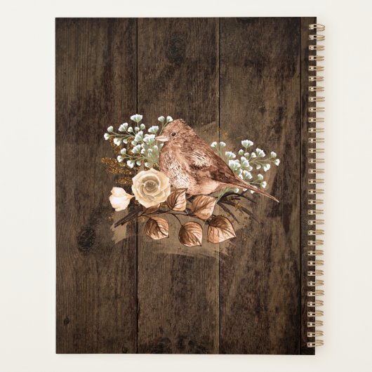 Rustieke Tan Vogel Hout Land Bruiloft Planner (Achterkant)