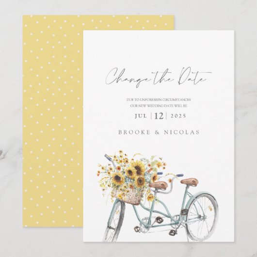 Rustieke Tandem Fiets Zonnebloem Waterverf Bruilof Save The Date (Voorkant / Achterkant)