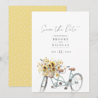Rustieke Tandem Fiets Zonnebloem Waterverf Bruilof Save The Date