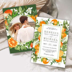 Rustieke Tangerine Citrus Sinaasappel Foto Bruilof Kaart