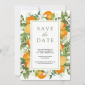 Rustieke Tangerine Citrus Sinaasappel Fotobruiloft Save The Date (Voorkant)