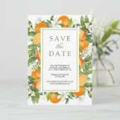 Rustieke Tangerine Citrus Sinaasappel Fotobruiloft Save The Date (Staand voorkant)