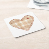 rustieke tartan in een hartvorm Modern bruin Kartonnen Onderzetters (Schuin)