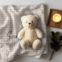 rustieke tartan plaid beige grijs naam fleece deken