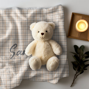 rustieke tartan plaid beige grijs naam fleece deken