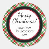 Rustieke Tartan Plaid Vrolijke Kerstvakantie Ronde Sticker (Voorkant)