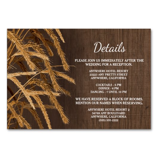 Rustieke tarwe bruiloft receptie Accommodatie Kaar Kaart (Voorkant)