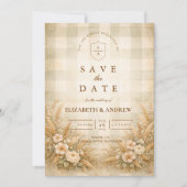 Rustieke tarwe- en wilde bloementuinbruiloft save the date (Voorkant)