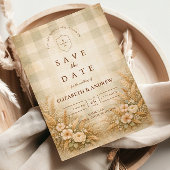 Rustieke tarwe- en wilde bloementuinbruiloft save the date