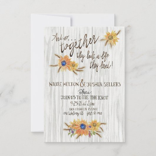 Rustieke Tarwe Zonnebloem Huwelijksuitnodiging Bedankkaart (Voorkant)