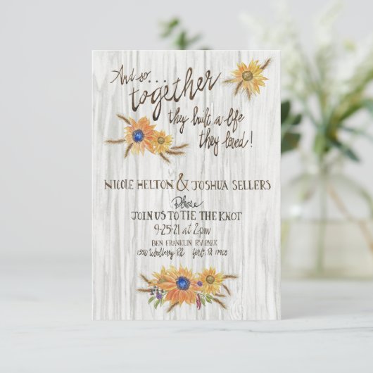 Rustieke Tarwe Zonnebloem Huwelijksuitnodiging Bedankkaart (Staand voorkant)