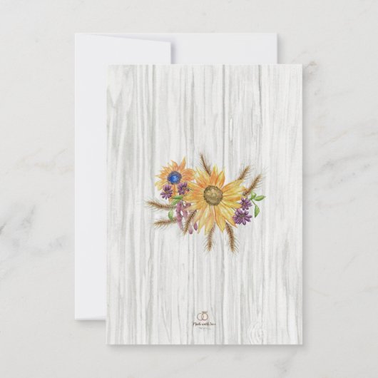 Rustieke Tarwe Zonnebloem Huwelijksuitnodiging Bedankkaart (Achterkant)