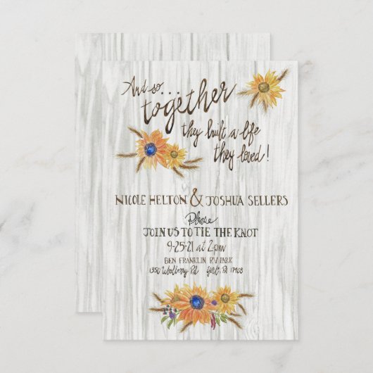 Rustieke Tarwe Zonnebloem Huwelijksuitnodiging Bedankkaart (Voorkant / Achterkant)