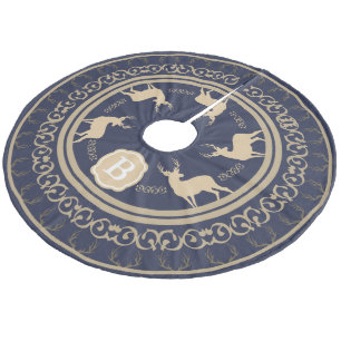 Rustieke Taupe Herten Antlers en Bucks Monogram Fleece Kerstboom Rok