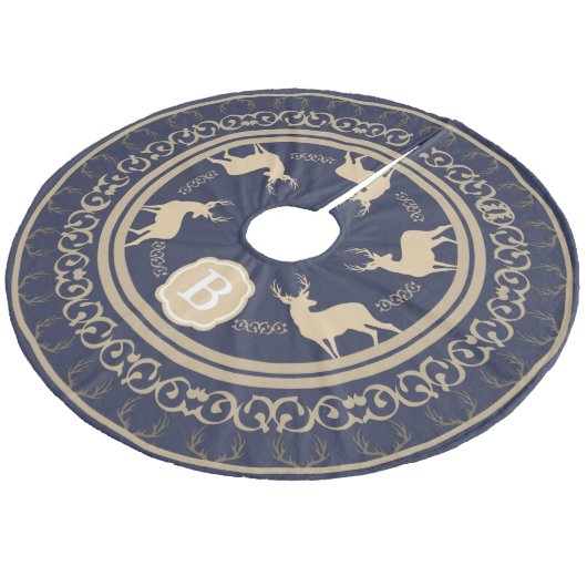 Rustieke Taupe Herten Antlers en Bucks | Monogram Fleece Kerstboom Rok (Gekanteld)
