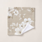 Rustieke Taupe Witte Bloemen Neutrale Badhanddoek Bad Handdoek (Wasdoekje)