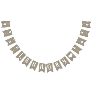 Rustieke Taupe & Witte Veiligheidsspelden Wasruimt Vlaggetjes