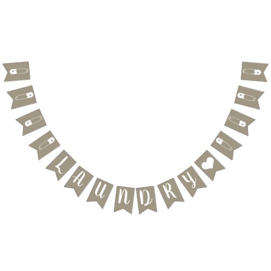 Rustieke Taupe & Witte Veiligheidsspelden Wasruimt Vlaggetjes (Alle)