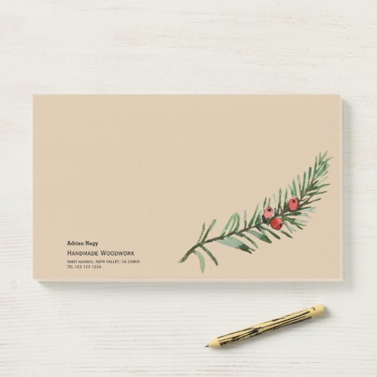 Rustieke taxusboom tak post-it® notes (Op bureau)