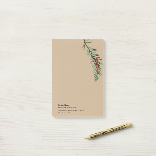 Rustieke taxusboom tak post-it® notes (Op bureau)