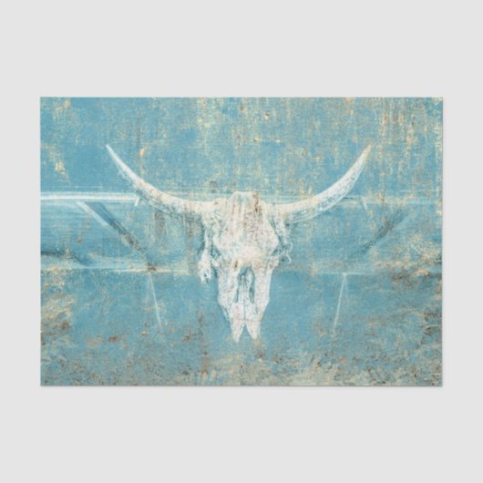 Rustieke Teal Blauwe Textuur Western Stier Koe Sch Tissuepapier (Voorkant)