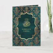 Rustieke Teal Gouden Damast Moslim Bruiloft (Voorkant)