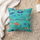 Rustieke Teal Hout & Onder de Zee Vrienden Whimsic Kussen (Deken)