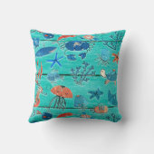 Rustieke Teal Hout & Onder de Zee Vrienden Whimsic Kussen (Achterkant)