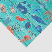 Rustieke Teal Hout & Onder de Zee Vrienden Whimsic Tissuepapier (Detail)