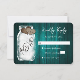 Rustieke Teal Metselpot Houten Trouw-RSVP-Kaart RSVP Kaartje